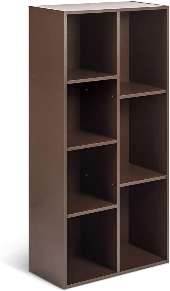 Amazon Basics 7 Cube Organizer Bookcase Shelf, Storage for Home and Office, 9.25"D x 19.49"W x 41.73"H, White