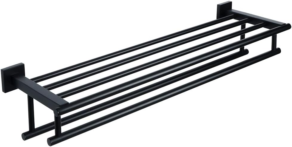 Alise Double Towel Rack for Bathroom,24 Inch Bathroom Tower Holder Towel Shelf with Double Towel Bars Wall Mount,SUS304 Stainless Steel Double Tower Bar for Bathroom Wall,Towel Hanger Matte Black