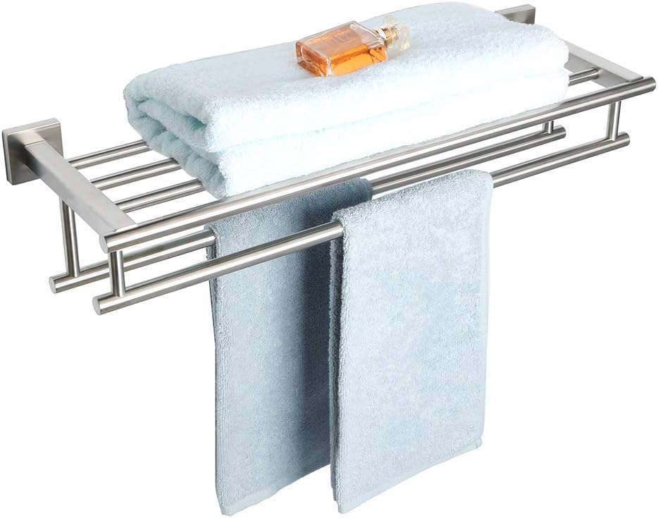 Alise Double Towel Rack for Bathroom,24 Inch Bathroom Tower Holder Towel Shelf with Double Towel Bars Wall Mount,SUS304 Stainless Steel Double Tower Bar for Bathroom Wall,Towel Hanger Matte Black