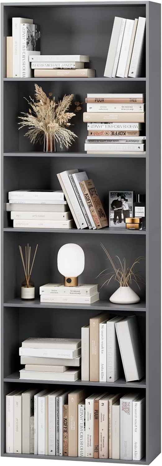 FOTOSOK 6-Tier Open Bookcase and Bookshelf, Freestanding Display Storage Shelves Tall Bookcase for Bedroom, Living Room and Office, Green
