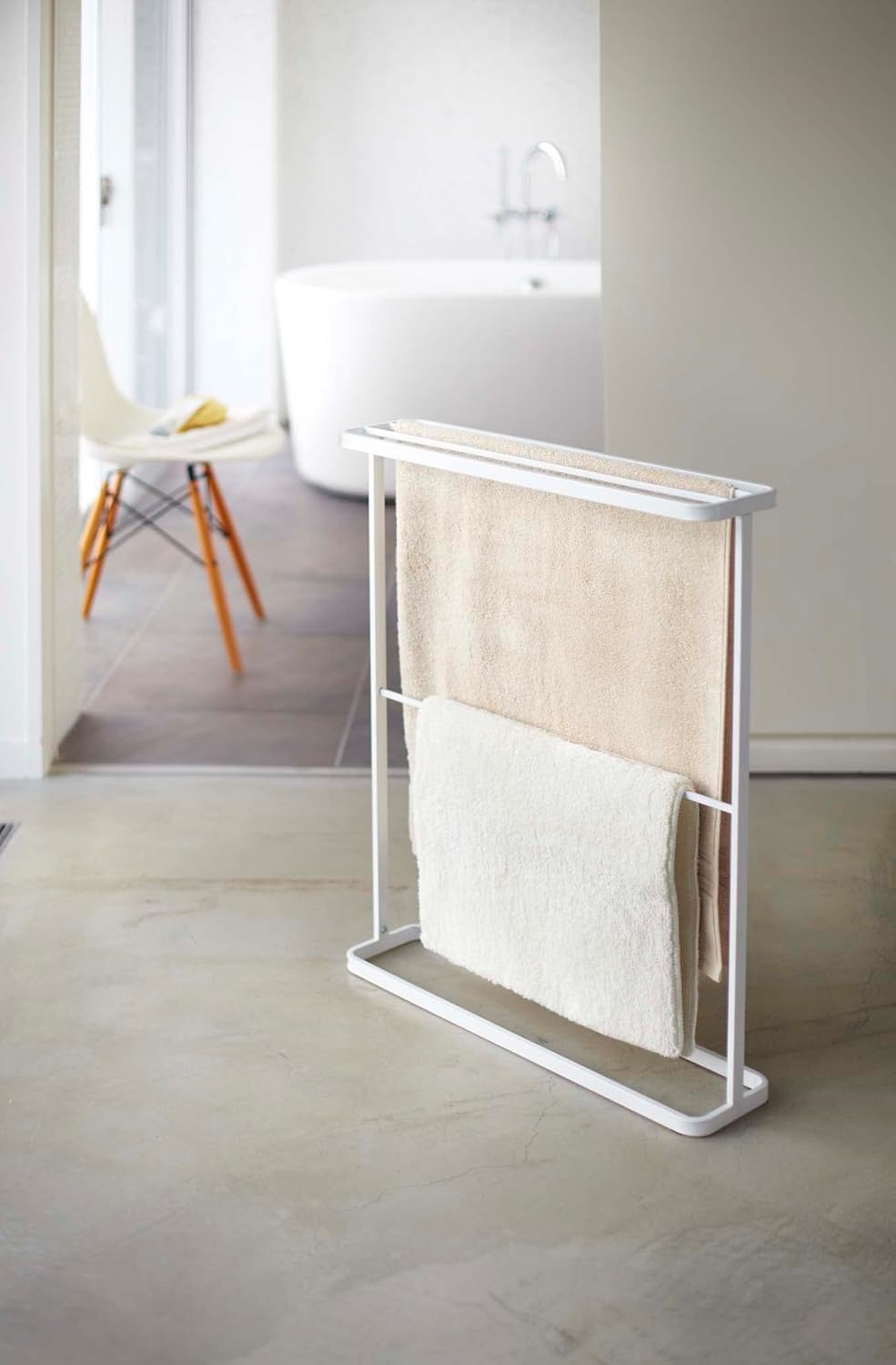 Yamazaki Home Bath Towel Hanger - Bathroom Organizer Storage Holder Dry Rack Steel One Size White