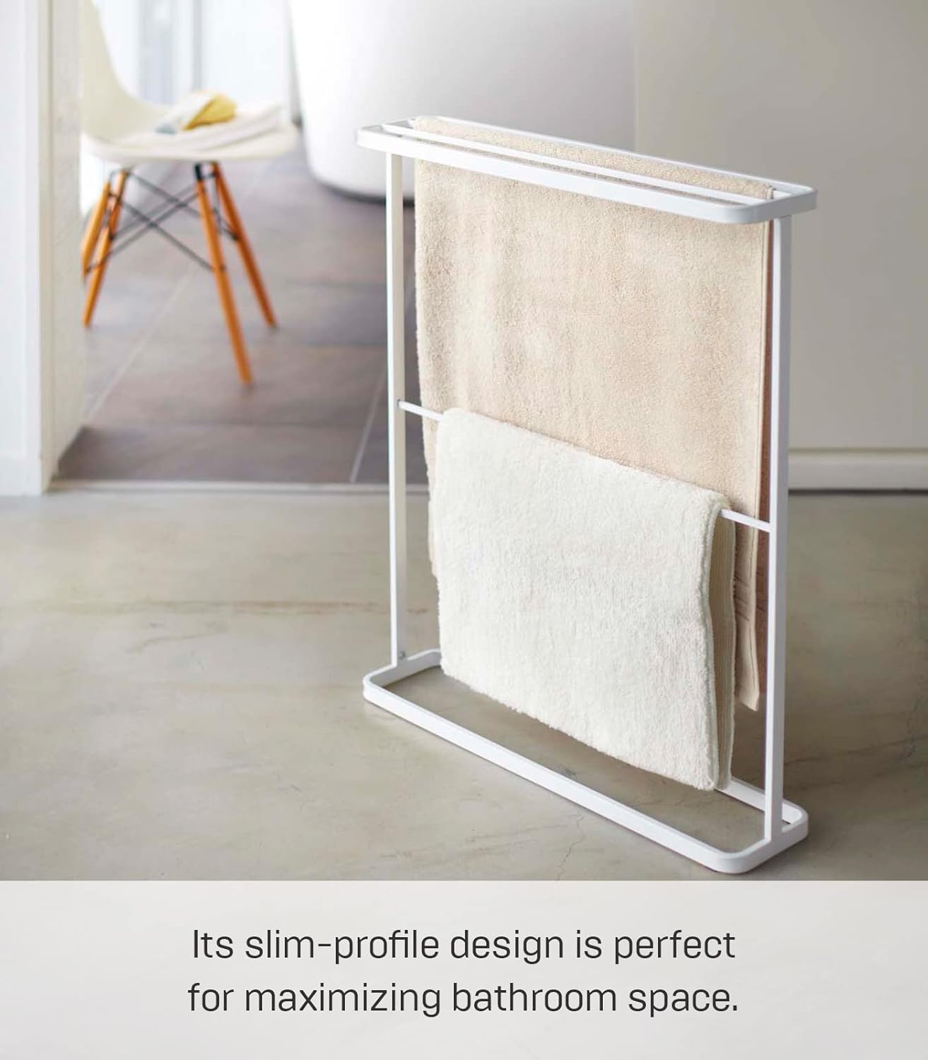 Yamazaki Home Bath Towel Hanger - Bathroom Organizer Storage Holder Dry Rack Steel One Size White