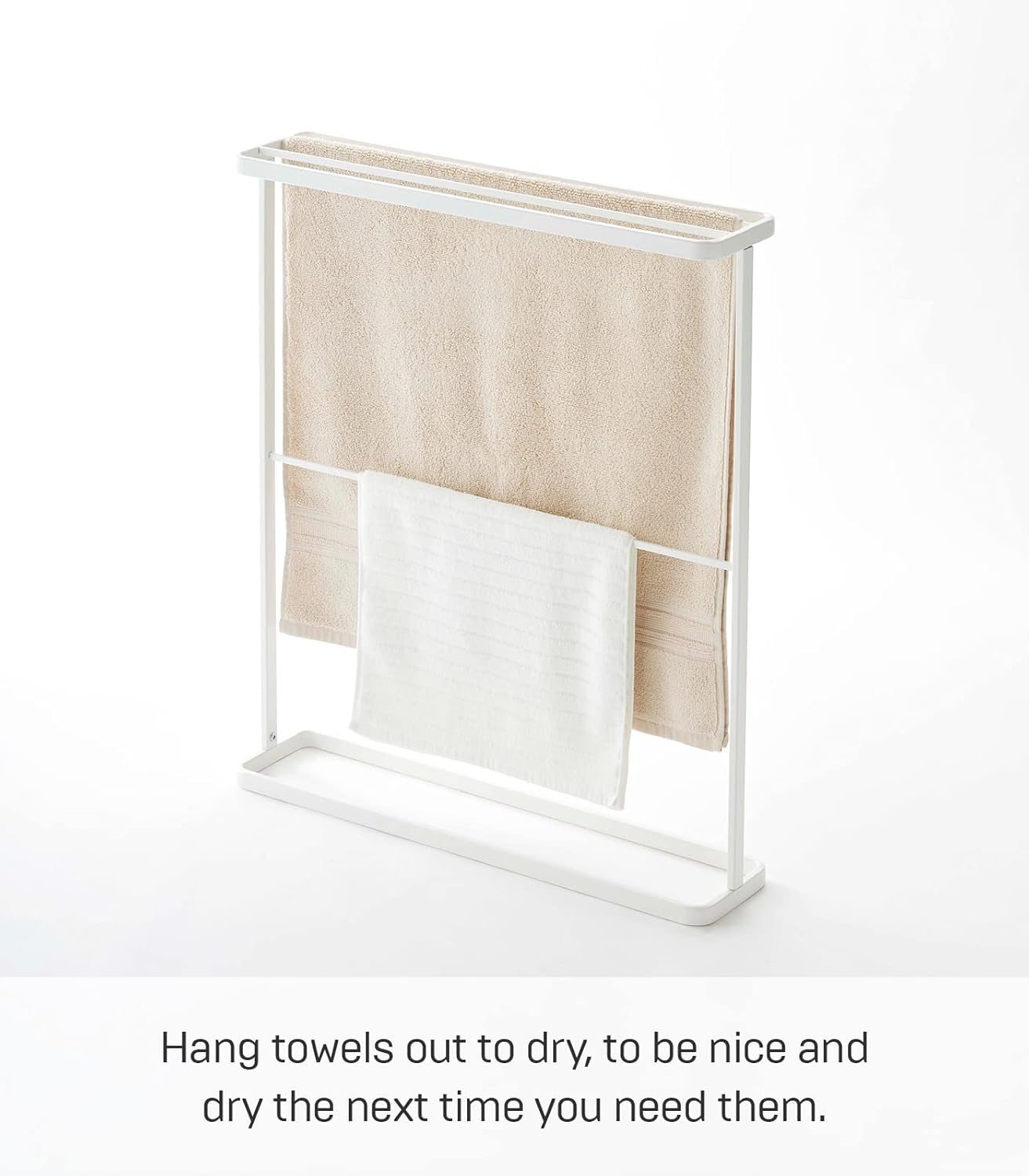 Yamazaki Home Bath Towel Hanger - Bathroom Organizer Storage Holder Dry Rack Steel One Size White