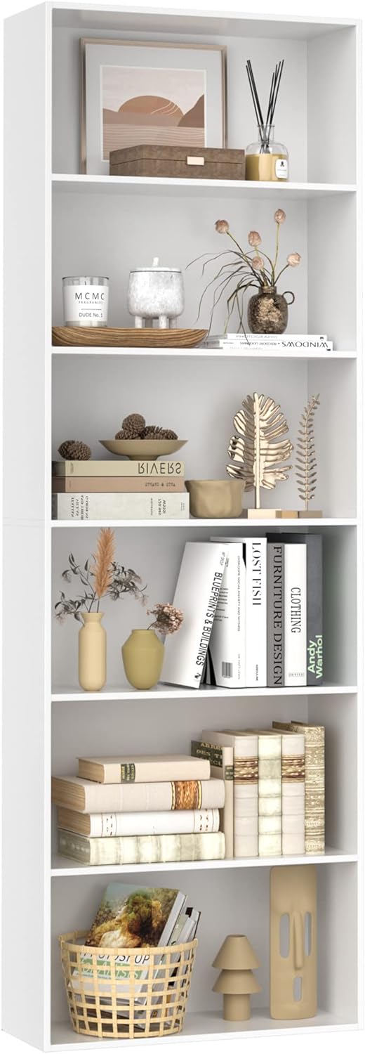 FOTOSOK 6-Tier Open Bookcase and Bookshelf, Freestanding Display Storage Shelves Tall Bookcase for Bedroom, Living Room and Office, Green