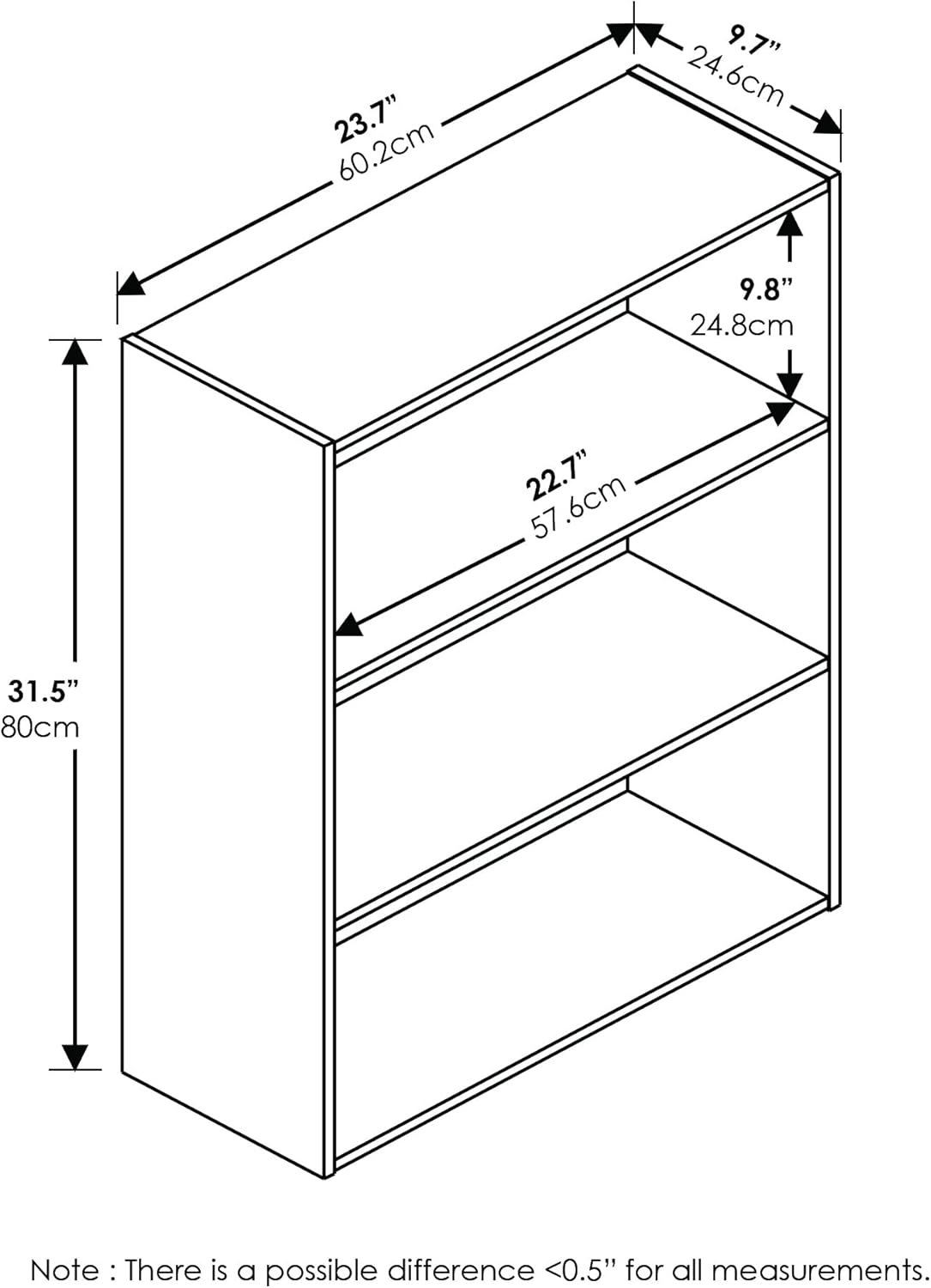 Furinno Pasir 3-Tier Open Shelf Bookcase, Plain White