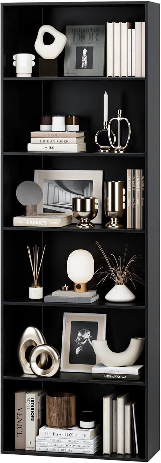FOTOSOK 6-Tier Open Bookcase and Bookshelf, Freestanding Display Storage Shelves Tall Bookcase for Bedroom, Living Room and Office, Green
