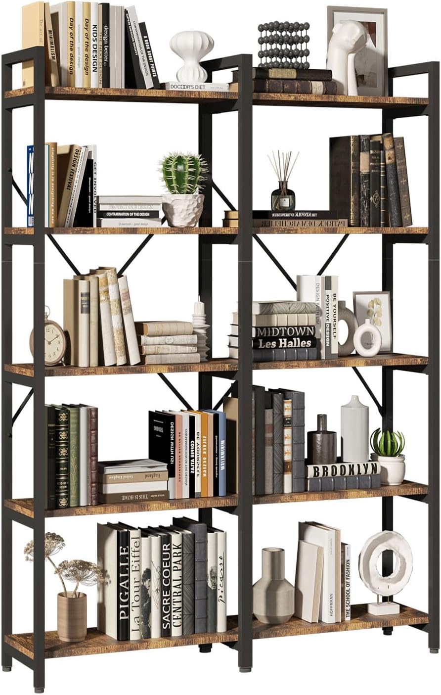 oneinmil Bookshelf 6 Tier, 71.5'' Industrial Wood Bookshelves, Book Shelf with 12 Open Display Shelves & Metal Frame, Tall Bookcase for Home and Office, Rustic Brown