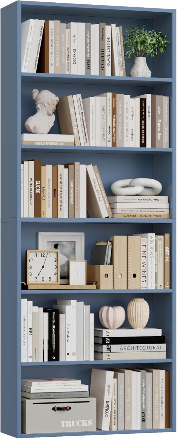 FOTOSOK 6-Tier Open Bookcase and Bookshelf, Freestanding Display Storage Shelves Tall Bookcase for Bedroom, Living Room and Office, Green