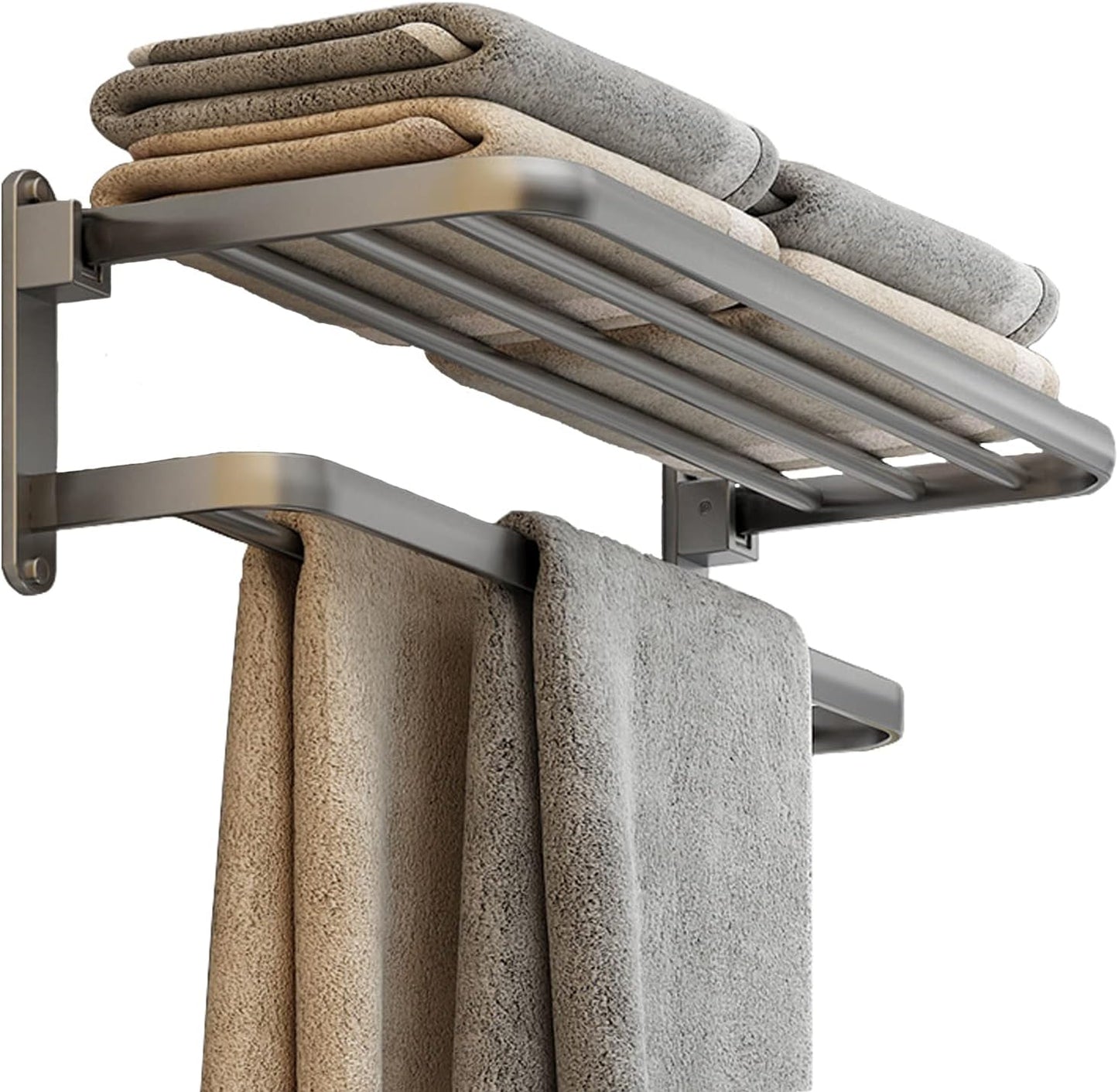 BOZWELL Bathroom Lavatory Towel Rack with Two Towel Bars,24-Inch Towel Holder with Shelf BZ205-A (Matte Black)
