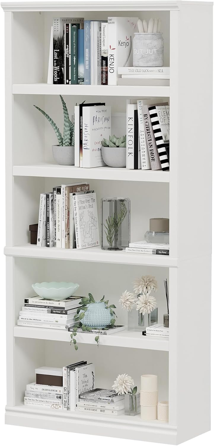 43 in Tall Bookcase, 3-Tier Bookshelf Open Storage, 33 inch Wide Floor Standing Indoor Furniture, Book Cases for Home School Library Office Bedroom Kids, White 3 Tiers