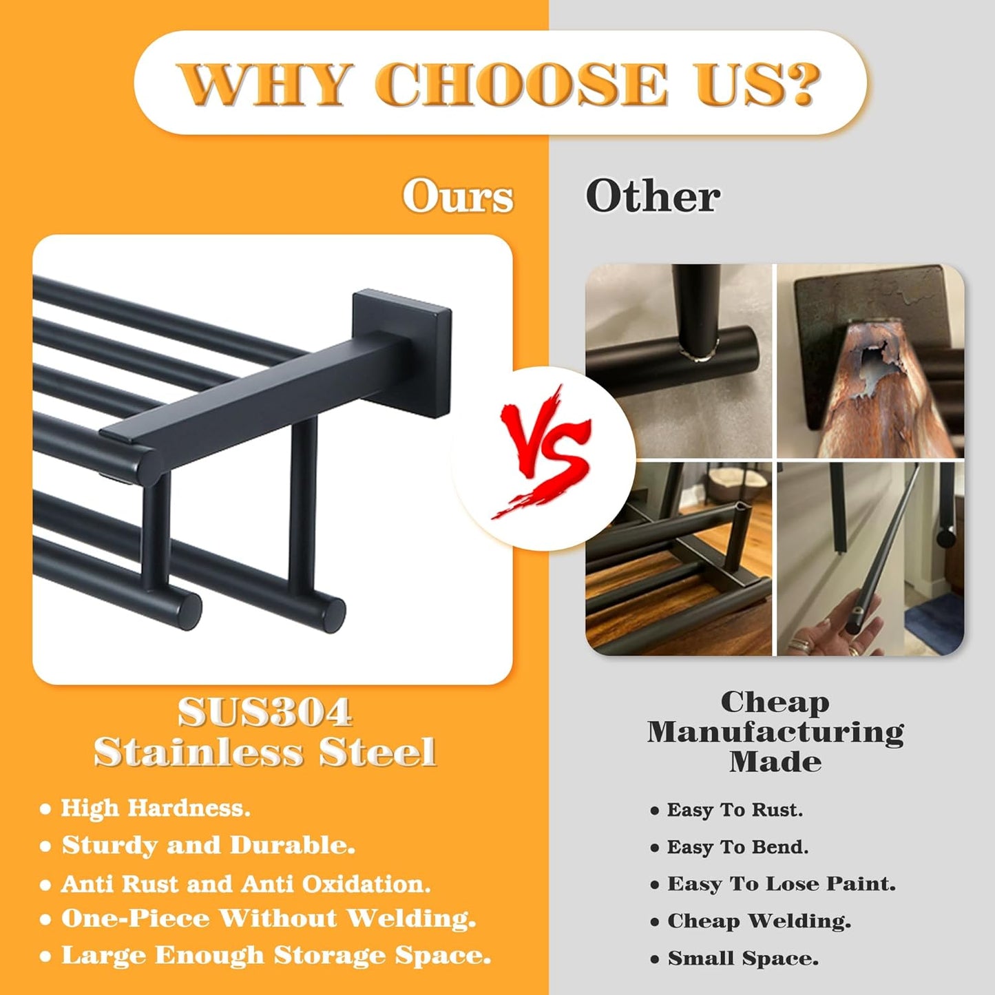 Alise Double Towel Rack for Bathroom,24 Inch Bathroom Tower Holder Towel Shelf with Double Towel Bars Wall Mount,SUS304 Stainless Steel Double Tower Bar for Bathroom Wall,Towel Hanger Matte Black