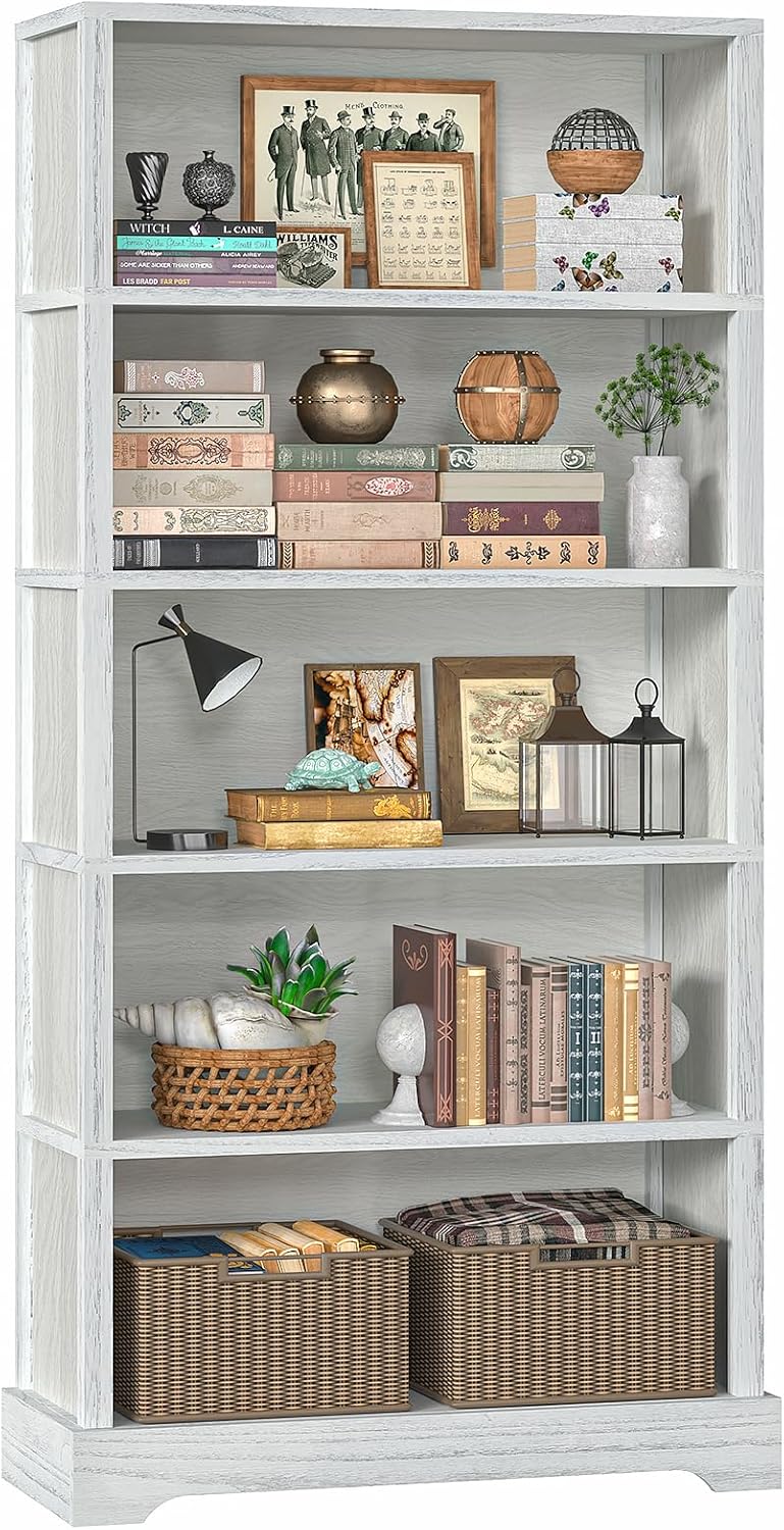 TVU 6 Shelf Bookcase, Freestanding Open Bookshelf, Tall Book Shelf, 11.8" D x 31.5" W x 77.2" H, for Living Room, Dining Room, Study, Office, Rustic Brown