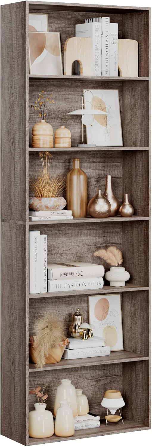 FOTOSOK 6-Tier Open Bookcase and Bookshelf, Freestanding Display Storage Shelves Tall Bookcase for Bedroom, Living Room and Office, Green