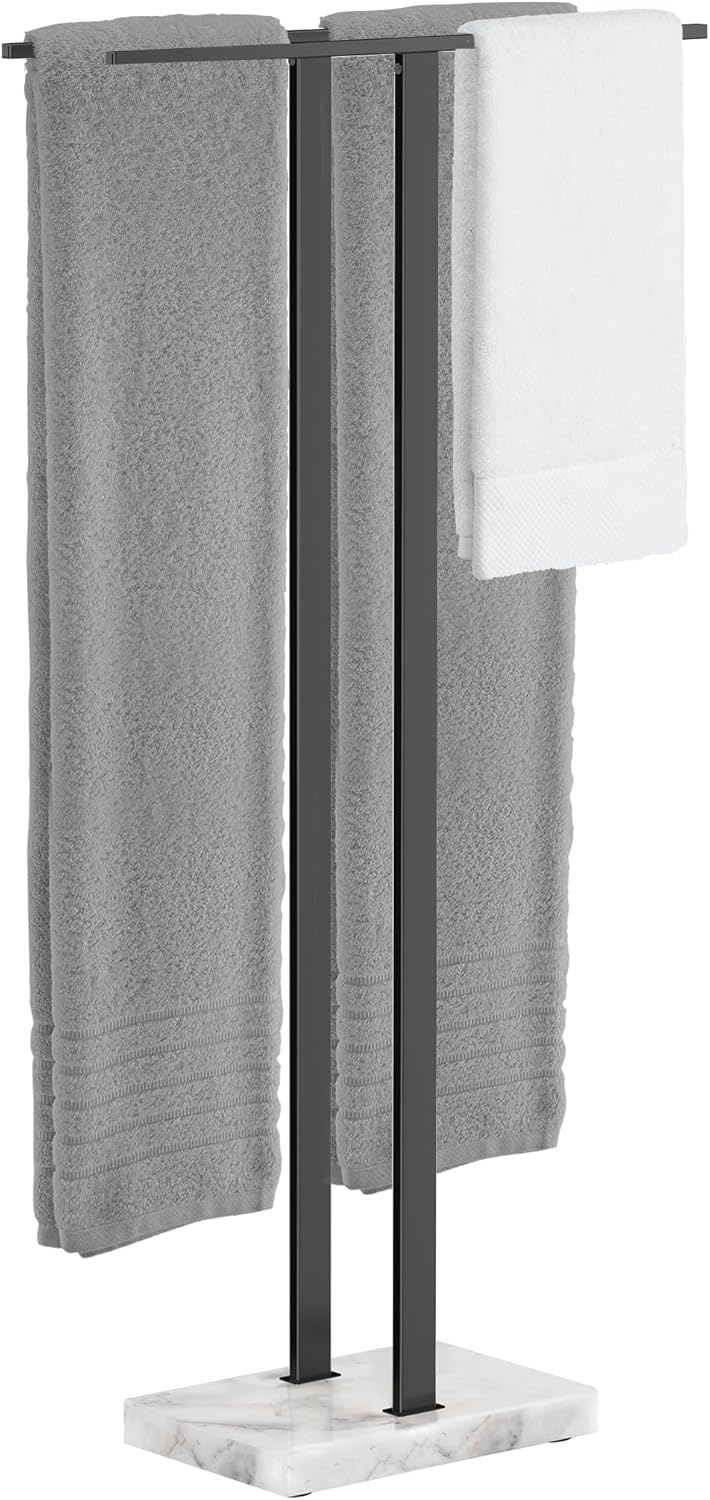 KES Standing Towel Racks for Bathroom 2-Tier, Floor Towel Rack Stand with Heavy Marble Base, Upgrade Steady Design, Pro-Grade 18/8 Stainless Steel Brushed Finish, BTH217-2