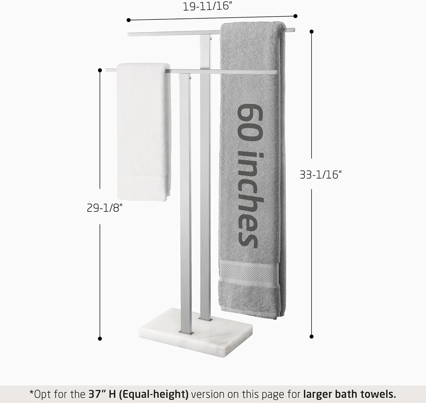 KES Standing Towel Racks for Bathroom 2-Tier, Floor Towel Rack Stand with Heavy Marble Base, Upgrade Steady Design, Pro-Grade 18/8 Stainless Steel Brushed Finish, BTH217-2