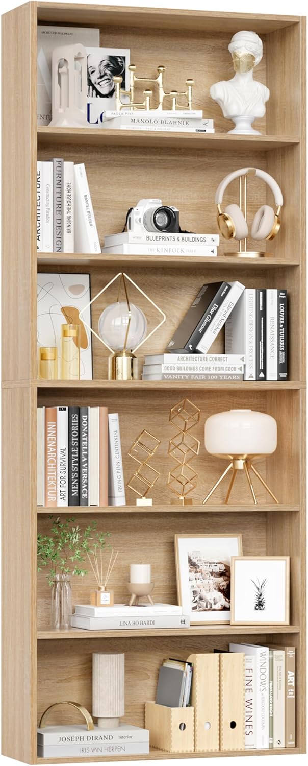 FOTOSOK 6-Tier Open Bookcase and Bookshelf, Freestanding Display Storage Shelves Tall Bookcase for Bedroom, Living Room and Office, Green