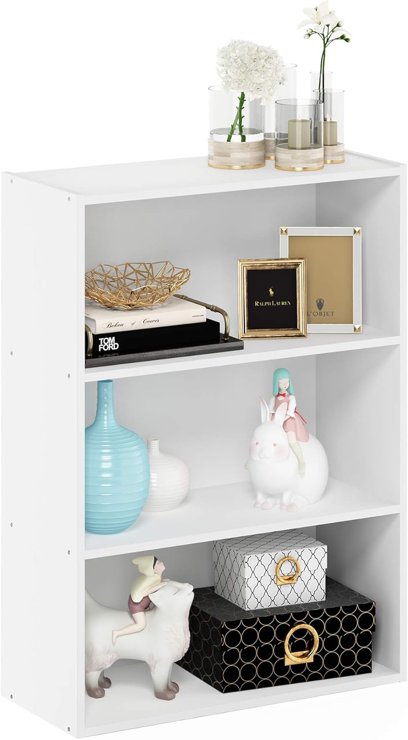 Furinno Pasir 3-Tier Open Shelf Bookcase, Plain White