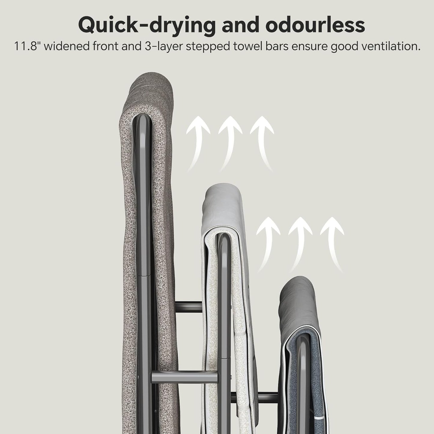 Freestanding Towel Rack for Bathroom & Blanket Holder - 3-Tier Quick-Dry Shelf, 15.6" L x 11.8" W x 41.7" H, Retro Style Floor Stand for Bedroom/Living Room,Rustic Black Brown