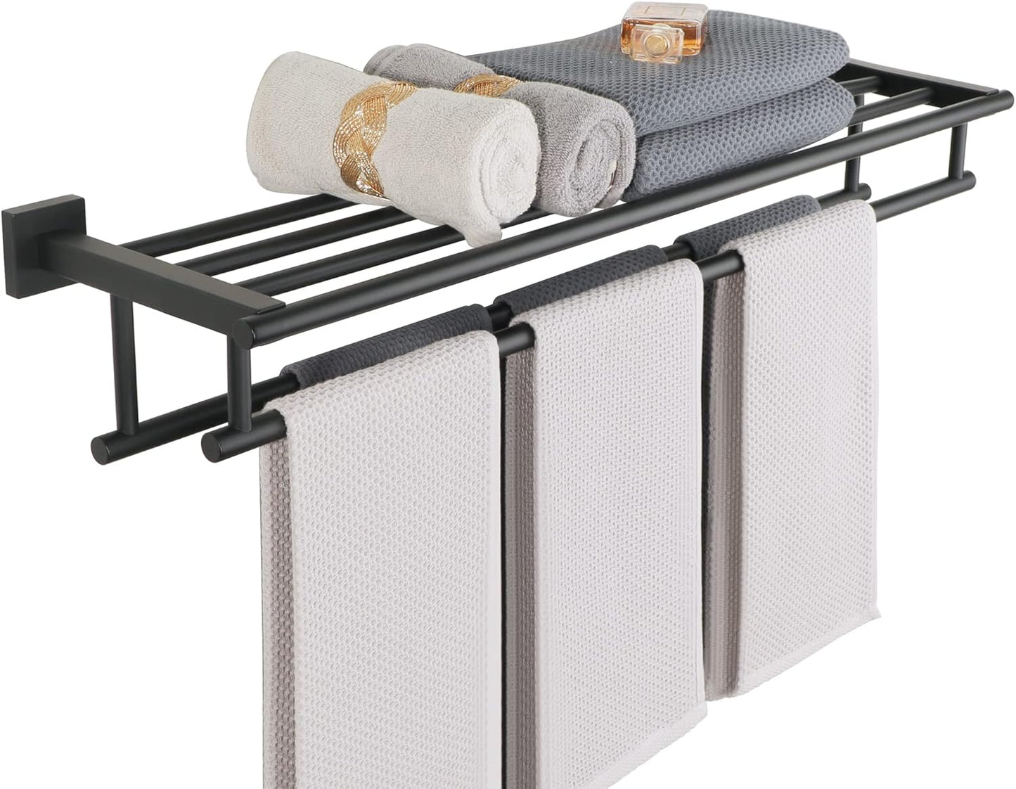 Alise Double Towel Rack for Bathroom,24 Inch Bathroom Tower Holder Towel Shelf with Double Towel Bars Wall Mount,SUS304 Stainless Steel Double Tower Bar for Bathroom Wall,Towel Hanger Matte Black