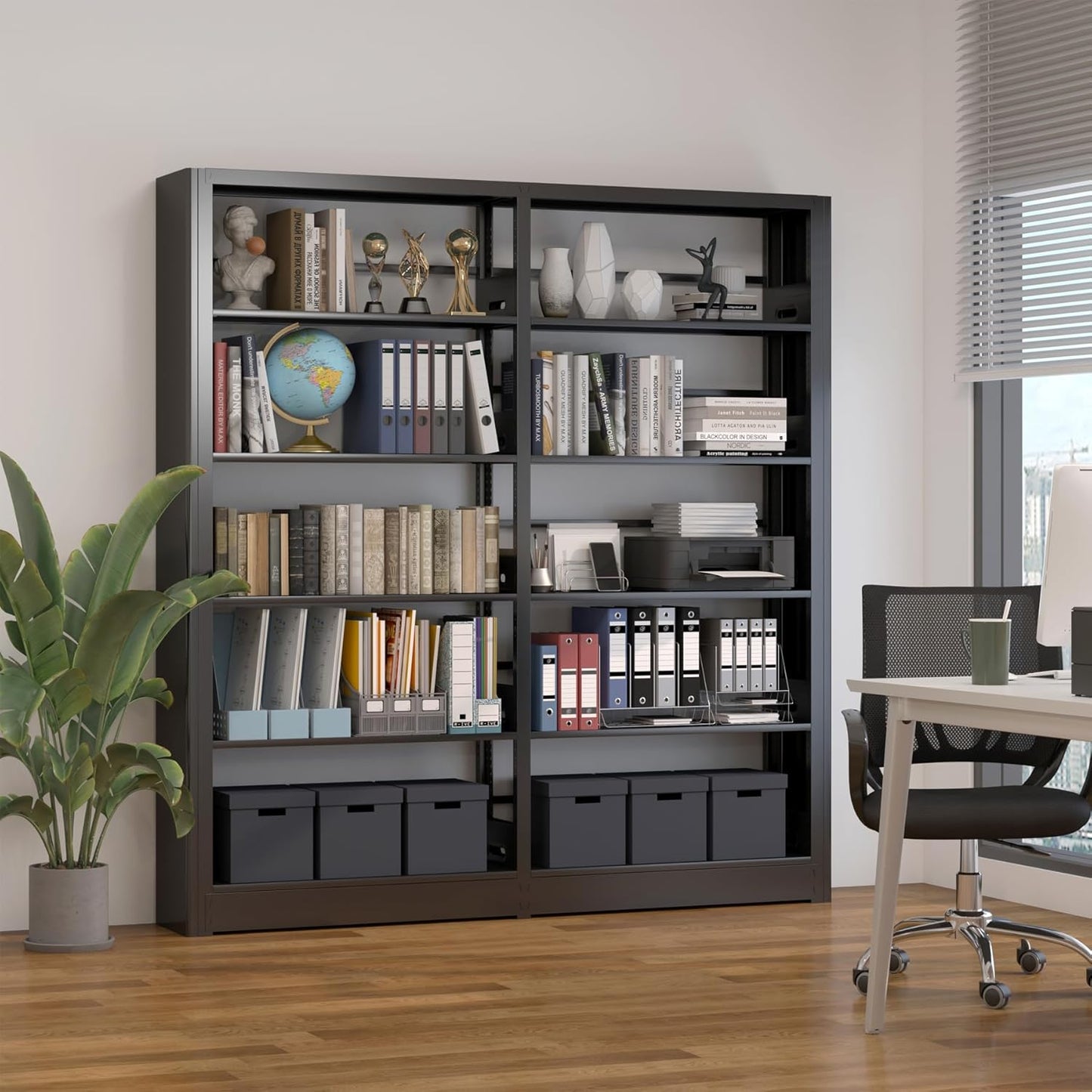 Metal Bookshelf,Adjustable 5-Tier Bookcase with High Weight Capacity,Bookshelves and Bookcases for Living Room,Office,Library,Black Book Shelf