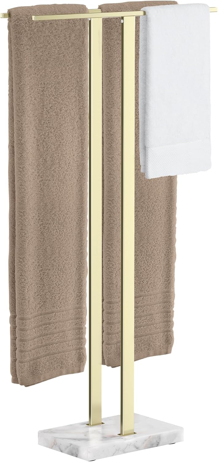 KES Standing Towel Racks for Bathroom 2-Tier, Floor Towel Rack Stand with Heavy Marble Base, Upgrade Steady Design, Pro-Grade 18/8 Stainless Steel Brushed Finish, BTH217-2