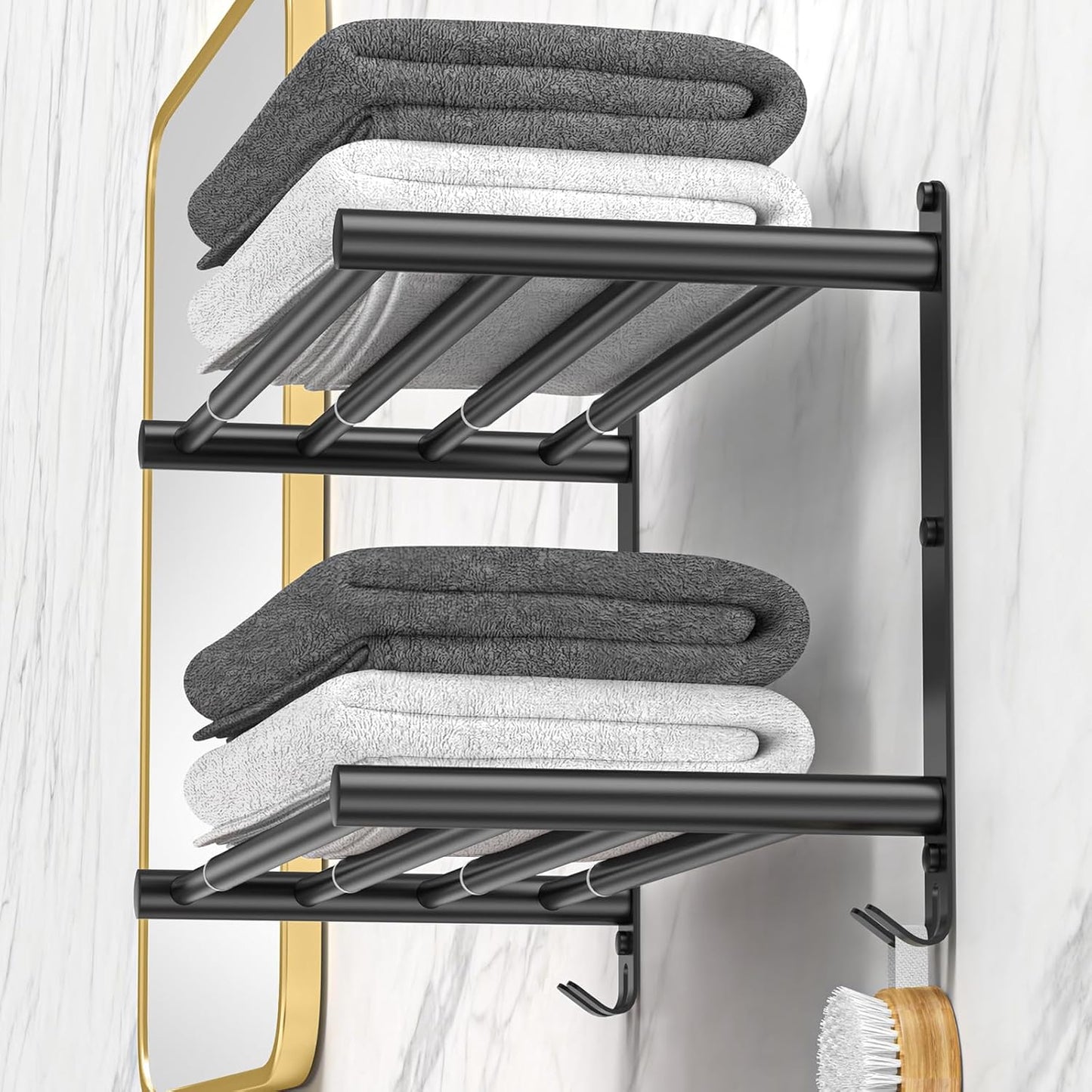 Adjustable Towel Bar for Bathroom Wall Mount17-30.7inch Adhesive Shower Towel Rack Stainless Steel Bath Towel Holders for Toilet Kitchen Double Towel Hanger (Double Towel Rack)