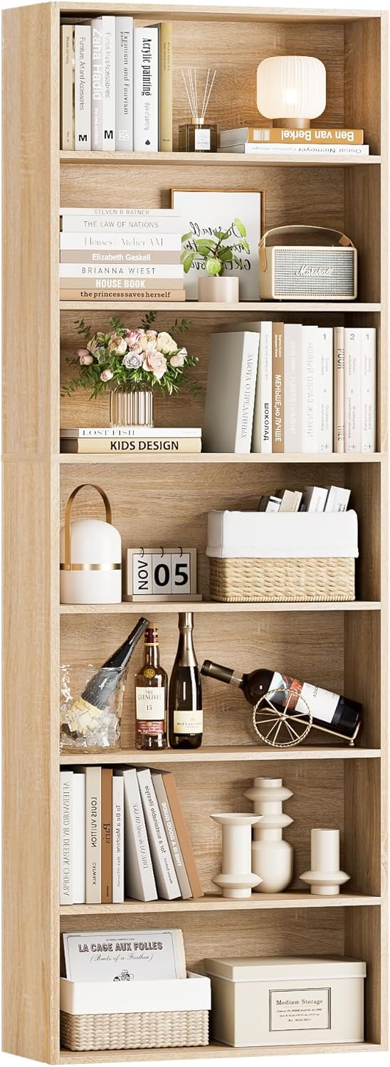 82" Tall Bookshelf, 7-Tier Open Shelves Bookcase, Freestanding Display Storage Shelves, Tall Bookcase Home Decor Furniture for Home Office, Living Room, Bedroom, White