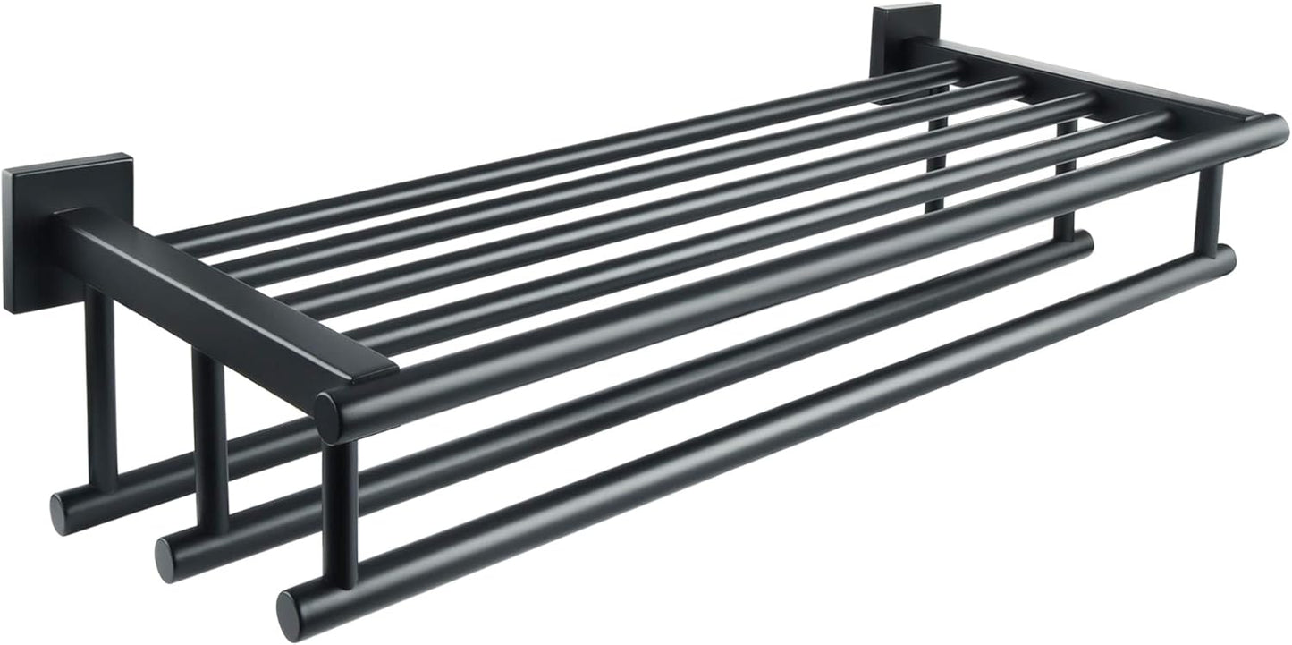 Alise Double Towel Rack for Bathroom,24 Inch Bathroom Tower Holder Towel Shelf with Double Towel Bars Wall Mount,SUS304 Stainless Steel Double Tower Bar for Bathroom Wall,Towel Hanger Matte Black