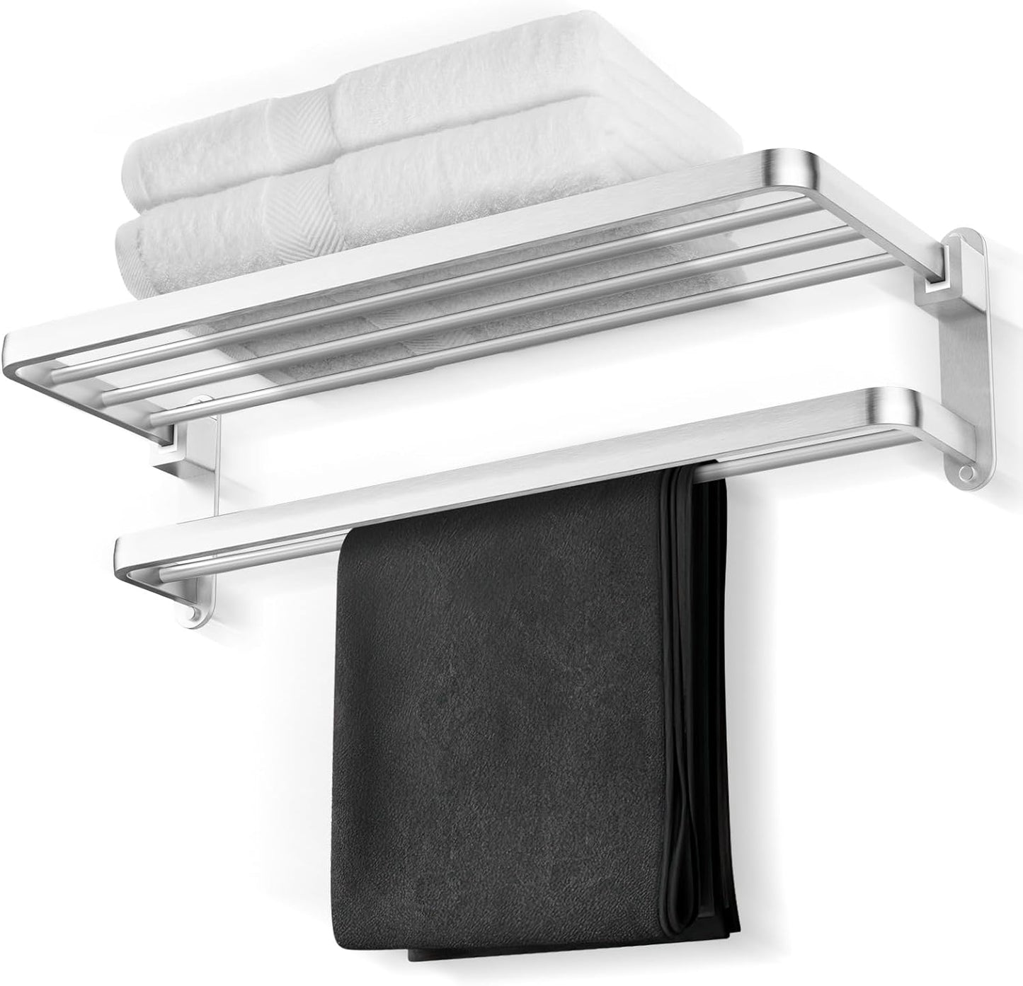 BOZWELL Bathroom Lavatory Towel Rack with Two Towel Bars,24-Inch Towel Holder with Shelf BZ205-A (Matte Black)
