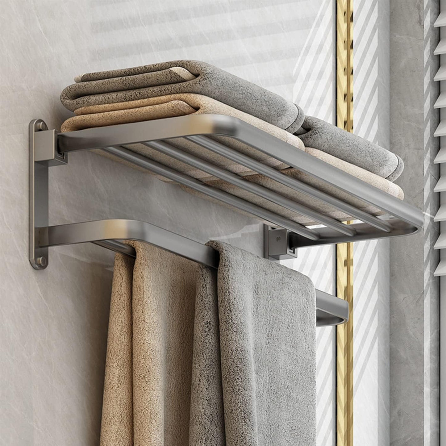 BOZWELL Bathroom Lavatory Towel Rack with Two Towel Bars,24-Inch Towel Holder with Shelf BZ205-A (Matte Black)