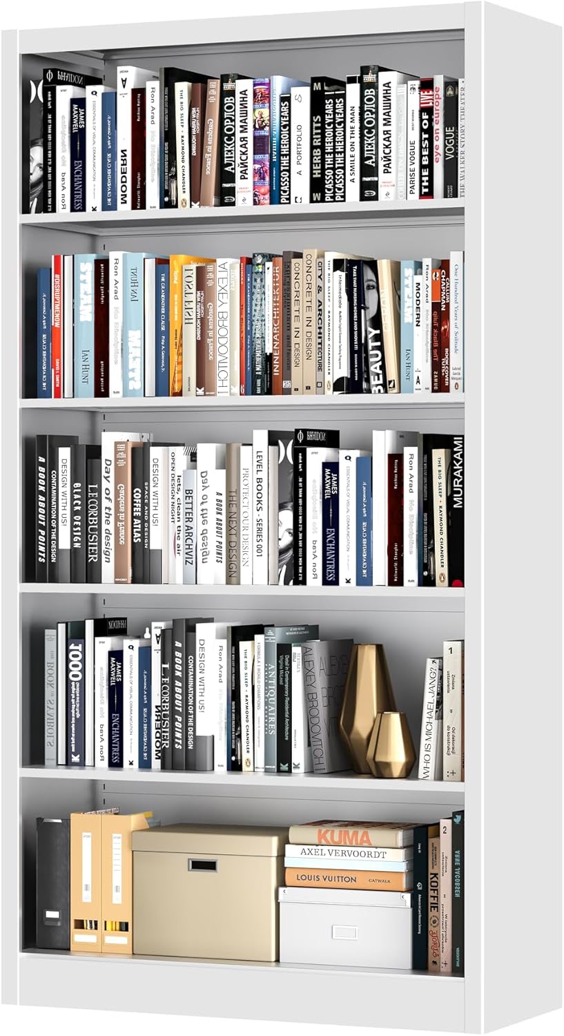 Metal Bookshelf,Adjustable 5-Tier Bookcase with High Weight Capacity,Bookshelves and Bookcases for Living Room,Office,Library,Black Book Shelf