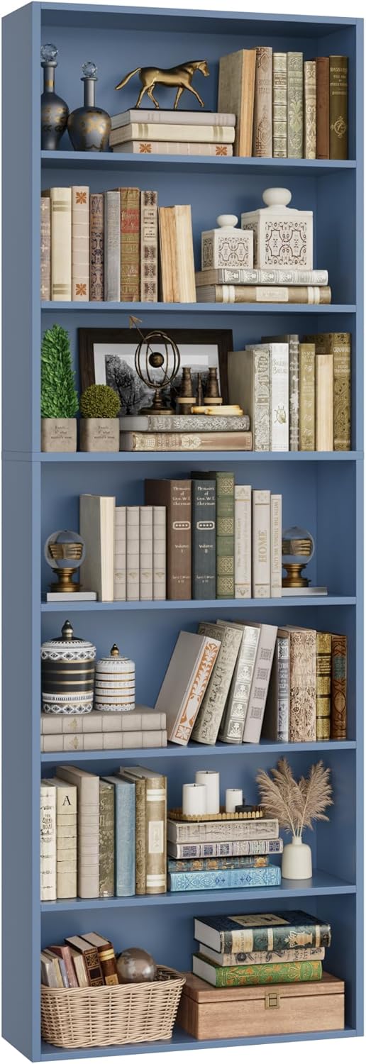 82" Tall Bookshelf, 7-Tier Open Shelves Bookcase, Freestanding Display Storage Shelves, Tall Bookcase Home Decor Furniture for Home Office, Living Room, Bedroom, White