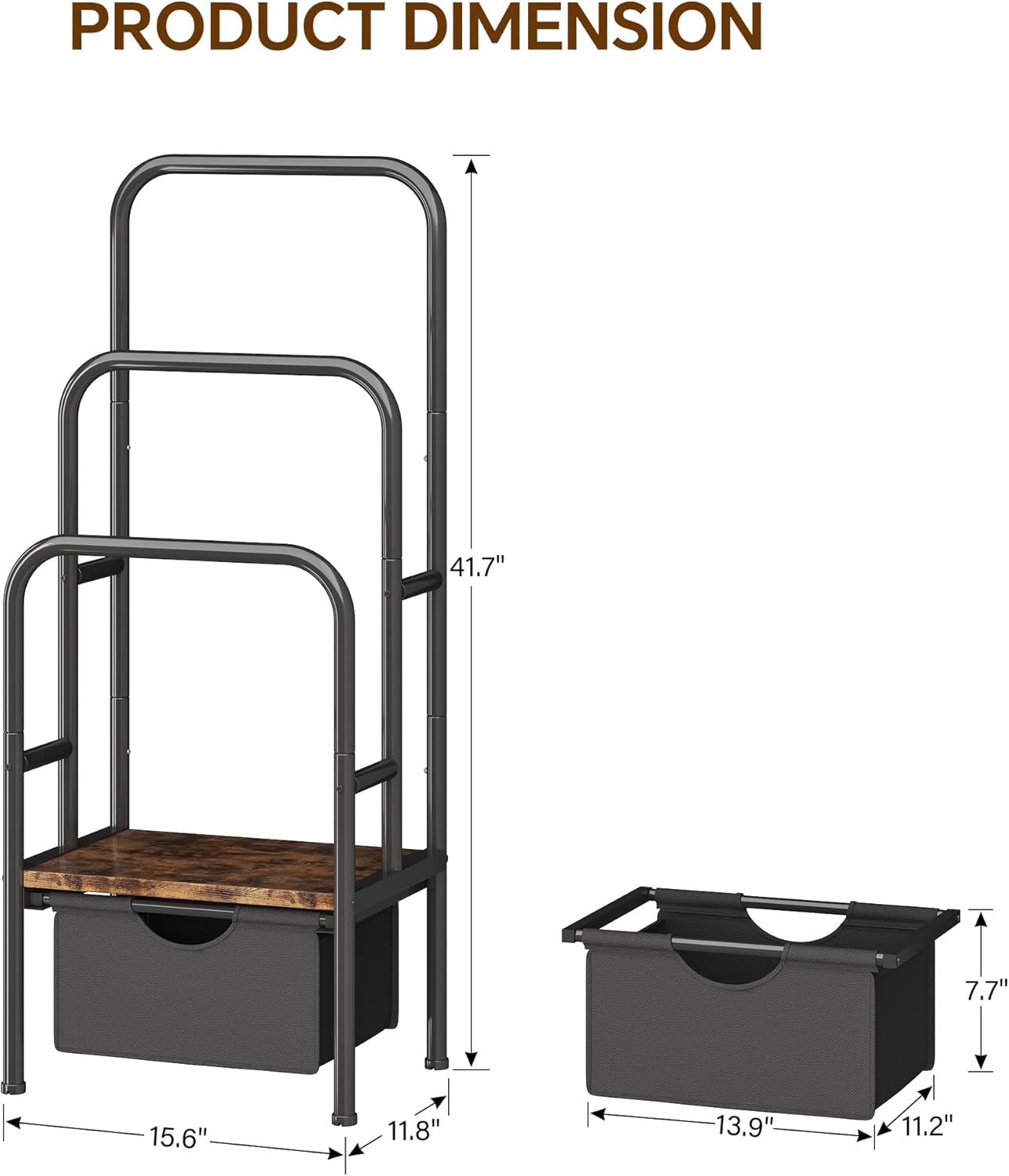 Freestanding Towel Rack for Bathroom & Blanket Holder - 3-Tier Quick-Dry Shelf, 15.6" L x 11.8" W x 41.7" H, Retro Style Floor Stand for Bedroom/Living Room,Rustic Black Brown