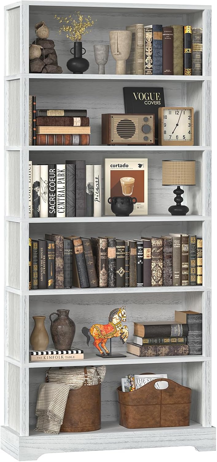 TVU 6 Shelf Bookcase, Freestanding Open Bookshelf, Tall Book Shelf, 11.8" D x 31.5" W x 77.2" H, for Living Room, Dining Room, Study, Office, Rustic Brown