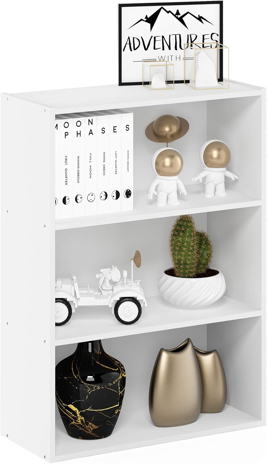 Furinno Pasir 3-Tier Open Shelf Bookcase, Plain White