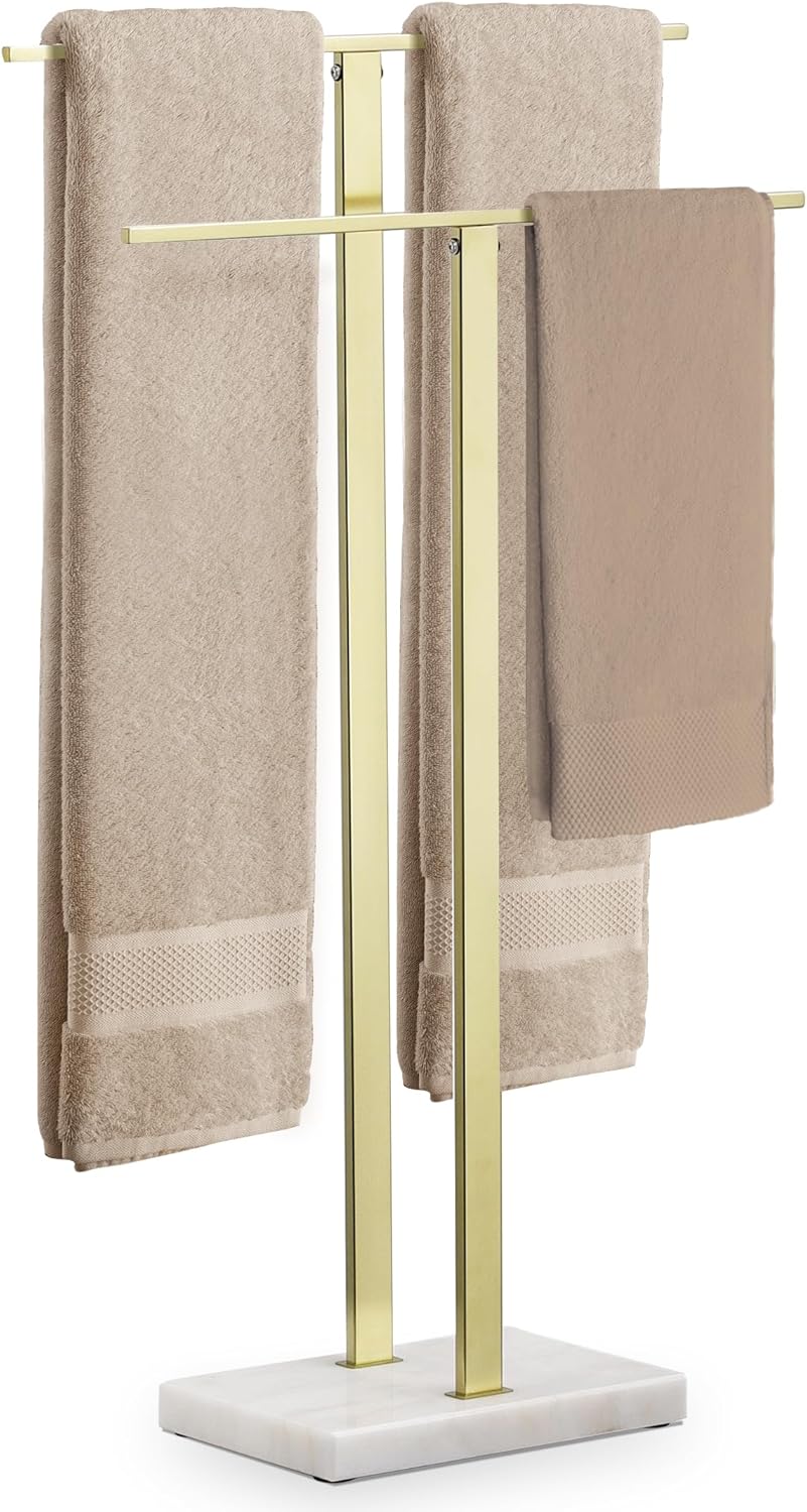 KES Standing Towel Racks for Bathroom 2-Tier, Floor Towel Rack Stand with Heavy Marble Base, Upgrade Steady Design, Pro-Grade 18/8 Stainless Steel Brushed Finish, BTH217-2