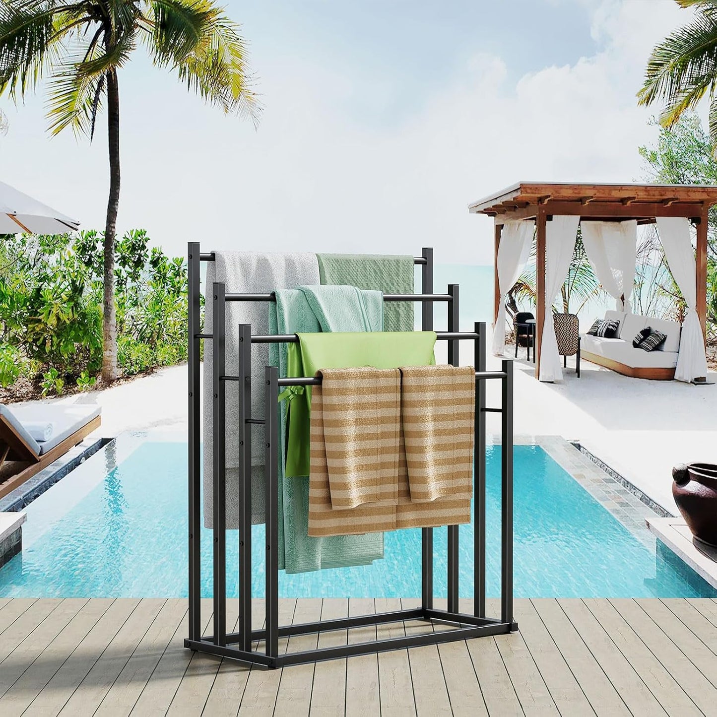 Honiter Towel Racks for Bathroom, 4 Tier Wide Towel Drying Rack Outdoor, Free Standing Towel Rack, Pool Towel Blanket Stand and Display Rack for Oversized Bath Towels