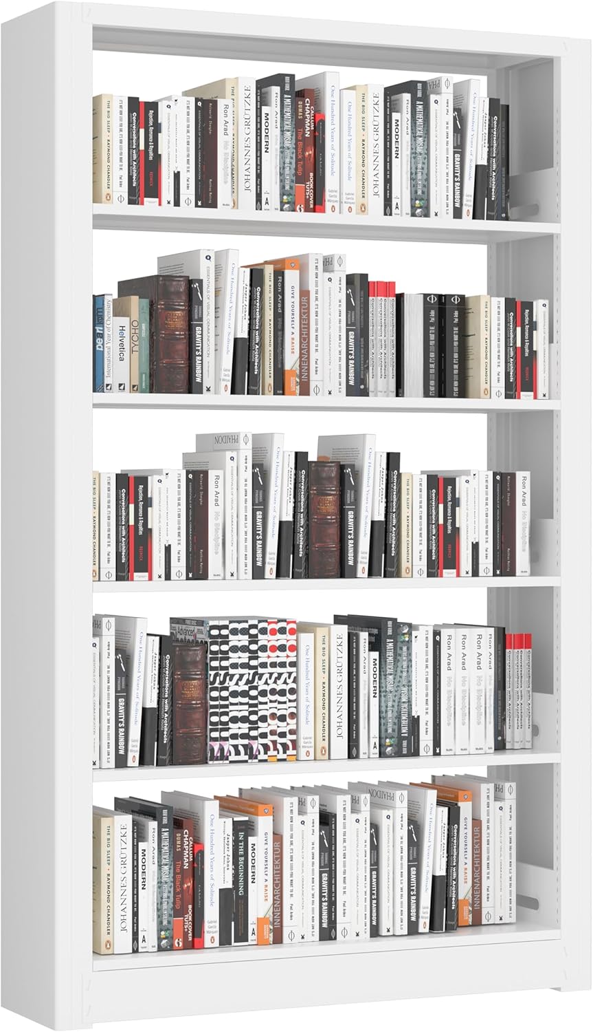 69" Tall Heavy-Duty Bookshelf, 5-Tier Metal Bookshelf with Adjustable Shelves, Open Shelf Bookcase, Tall Bookshelves for Home Office, Library, Bedroom, Including Book Stopper