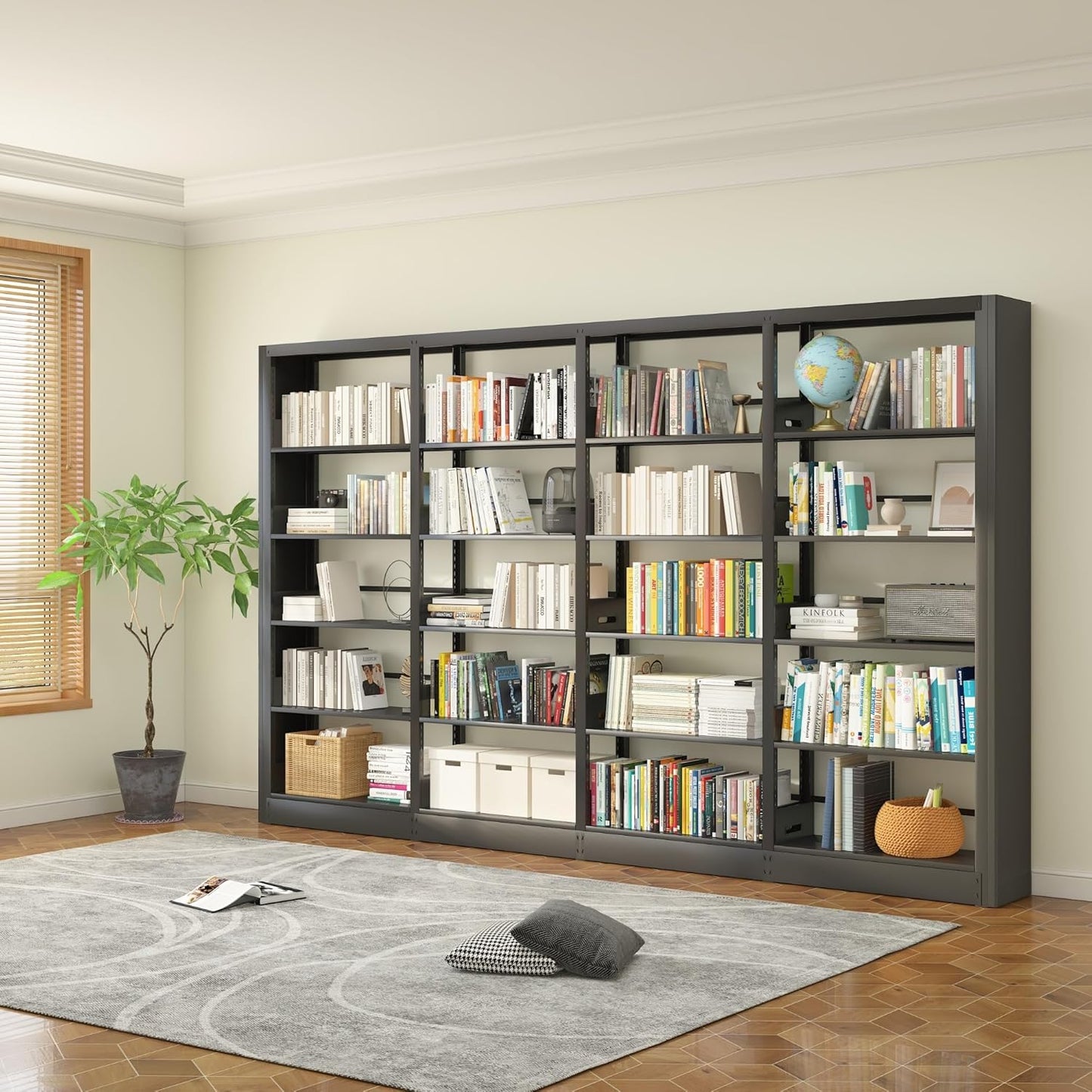 69" Tall Heavy-Duty Bookshelf, 5-Tier Metal Bookshelf with Adjustable Shelves, Open Shelf Bookcase, Tall Bookshelves for Home Office, Library, Bedroom, Including Book Stopper