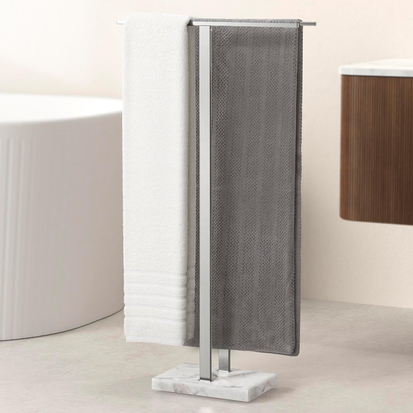 KES Standing Towel Racks for Bathroom 2-Tier, Floor Towel Rack Stand with Heavy Marble Base, Upgrade Steady Design, Pro-Grade 18/8 Stainless Steel Brushed Finish, BTH217-2