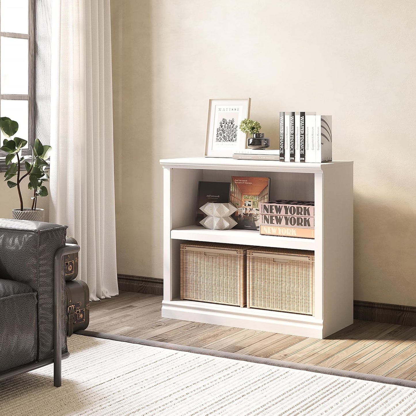 43 in Tall Bookcase, 3-Tier Bookshelf Open Storage, 33 inch Wide Floor Standing Indoor Furniture, Book Cases for Home School Library Office Bedroom Kids, White 3 Tiers