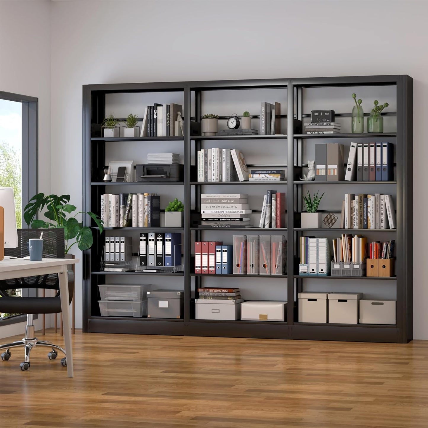 Metal Bookshelf,Adjustable 5-Tier Bookcase with High Weight Capacity,Bookshelves and Bookcases for Living Room,Office,Library,Black Book Shelf
