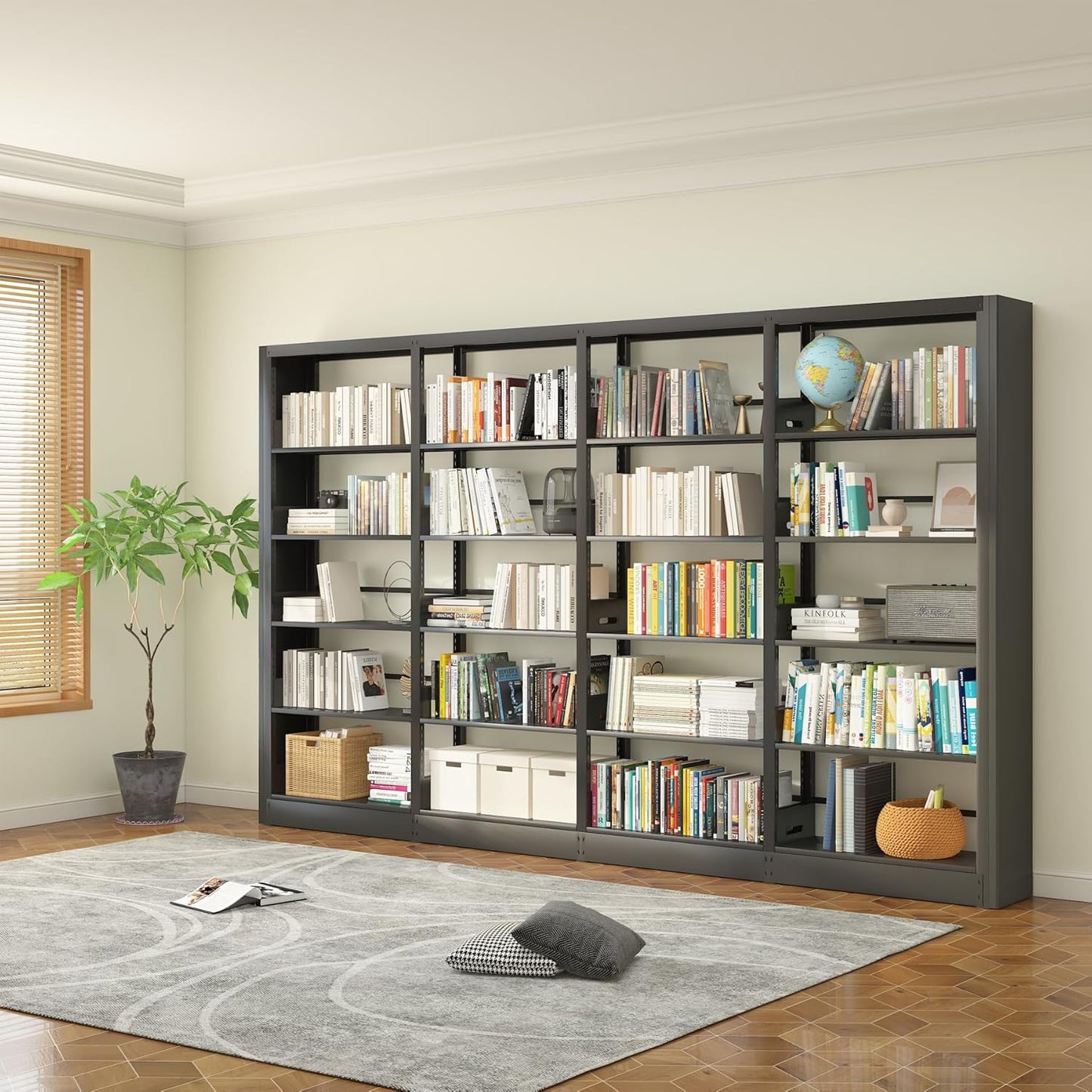 Metal Bookshelf,Adjustable 5-Tier Bookcase with High Weight Capacity,Bookshelves and Bookcases for Living Room,Office,Library,Black Book Shelf