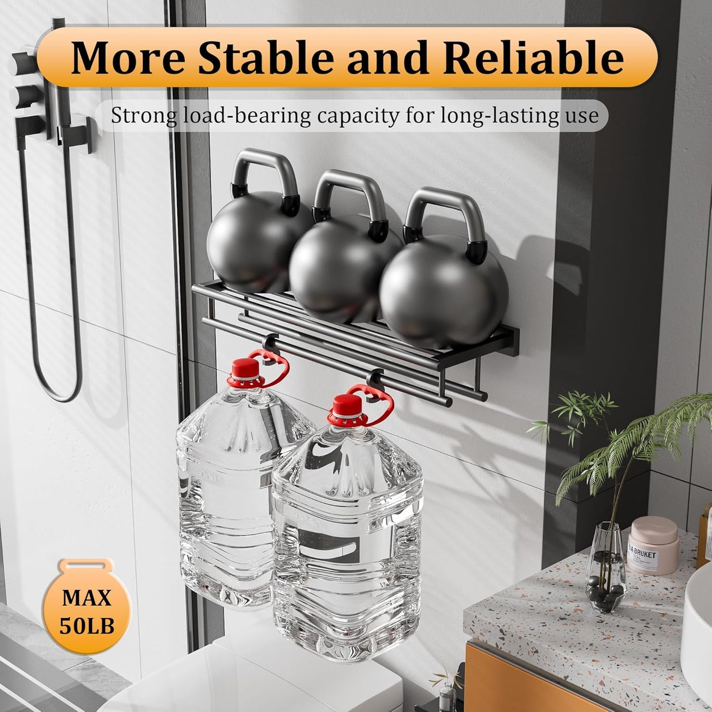 Alise Double Towel Rack for Bathroom,24 Inch Bathroom Tower Holder Towel Shelf with Double Towel Bars Wall Mount,SUS304 Stainless Steel Double Tower Bar for Bathroom Wall,Towel Hanger Matte Black