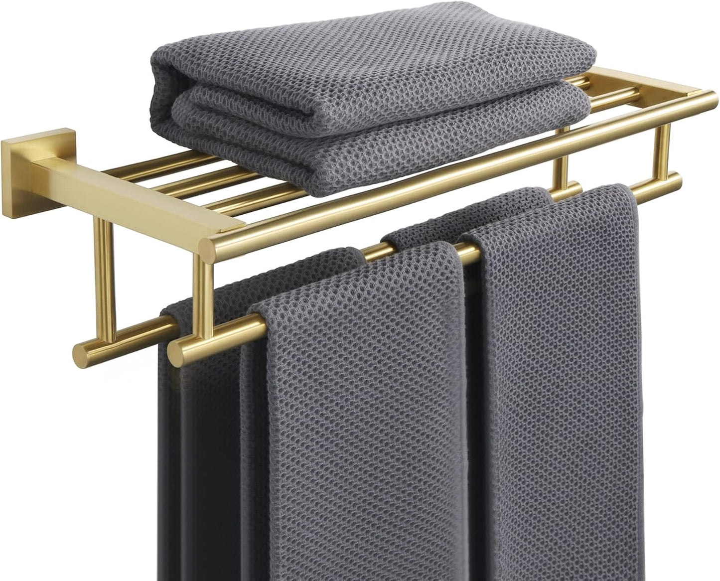 Alise Double Towel Rack for Bathroom,24 Inch Bathroom Tower Holder Towel Shelf with Double Towel Bars Wall Mount,SUS304 Stainless Steel Double Tower Bar for Bathroom Wall,Towel Hanger Matte Black