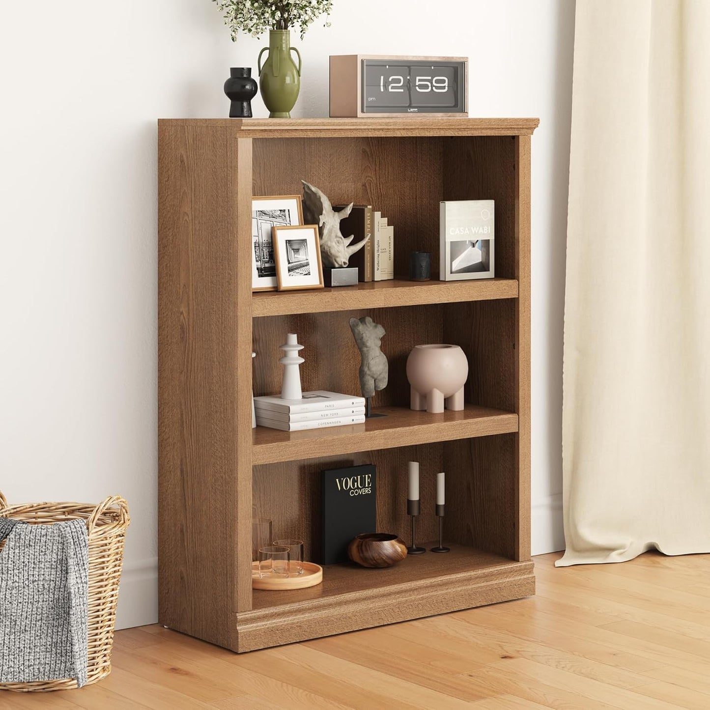 43 in Tall Bookcase, 3-Tier Bookshelf Open Storage, 33 inch Wide Floor Standing Indoor Furniture, Book Cases for Home School Library Office Bedroom Kids, White 3 Tiers