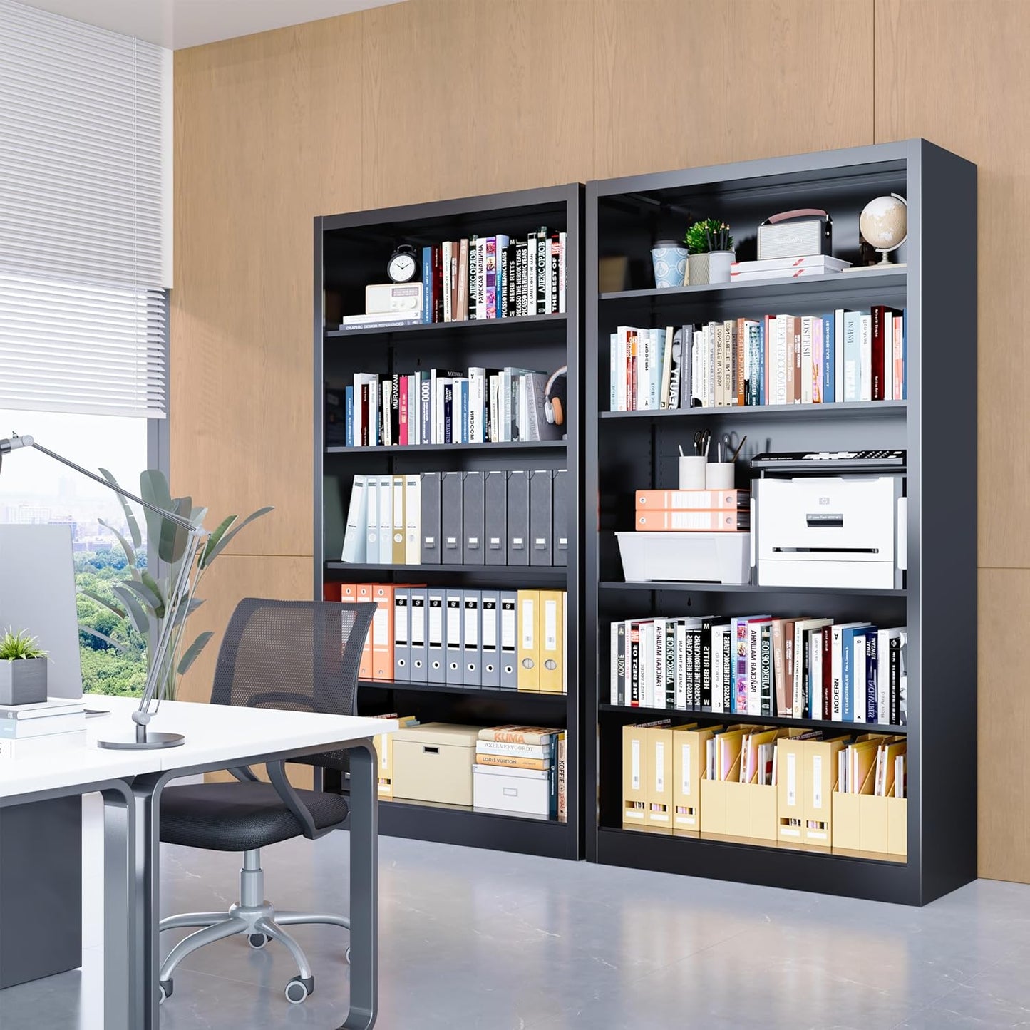 Metal Bookshelf,Adjustable 5-Tier Bookcase with High Weight Capacity,Bookshelves and Bookcases for Living Room,Office,Library,Black Book Shelf