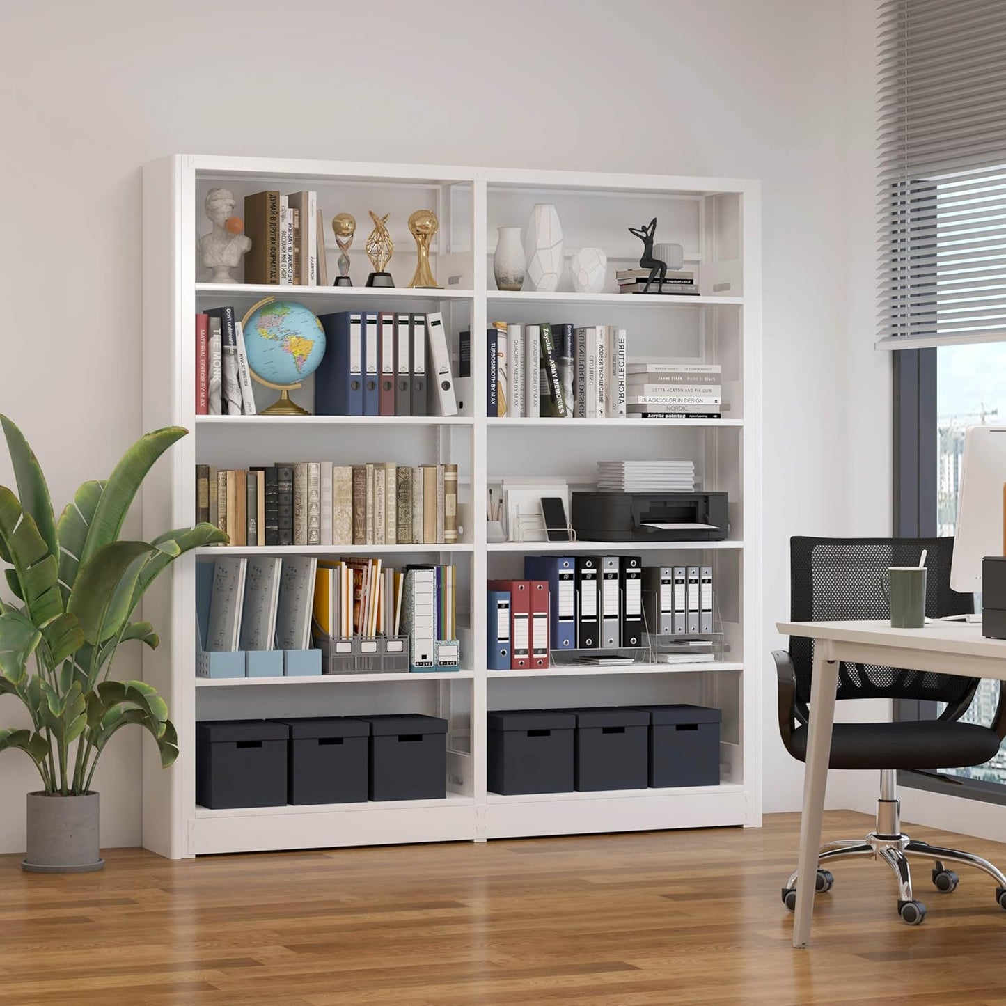 69" Tall Heavy-Duty Bookshelf, 5-Tier Metal Bookshelf with Adjustable Shelves, Open Shelf Bookcase, Tall Bookshelves for Home Office, Library, Bedroom, Including Book Stopper