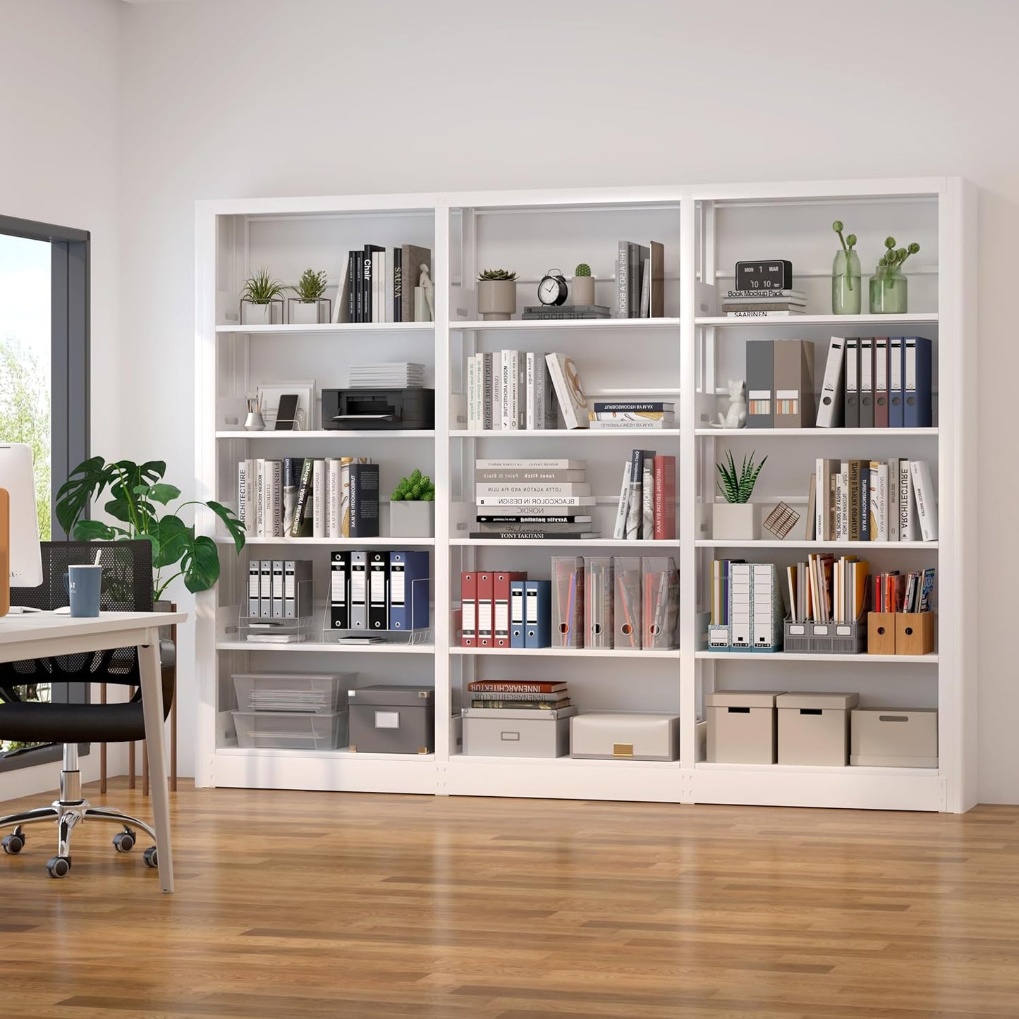 69" Tall Heavy-Duty Bookshelf, 5-Tier Metal Bookshelf with Adjustable Shelves, Open Shelf Bookcase, Tall Bookshelves for Home Office, Library, Bedroom, Including Book Stopper