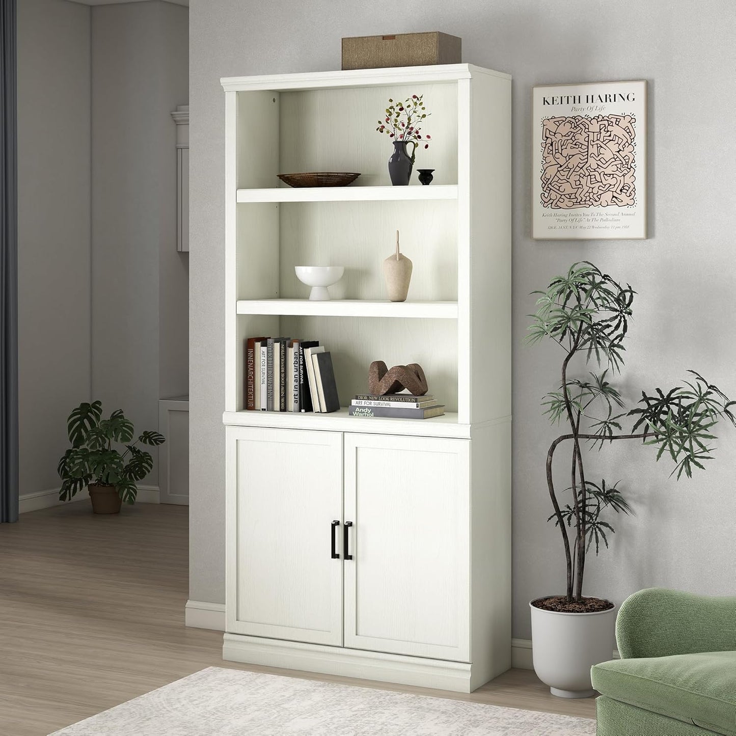 43 in Tall Bookcase, 3-Tier Bookshelf Open Storage, 33 inch Wide Floor Standing Indoor Furniture, Book Cases for Home School Library Office Bedroom Kids, White 3 Tiers